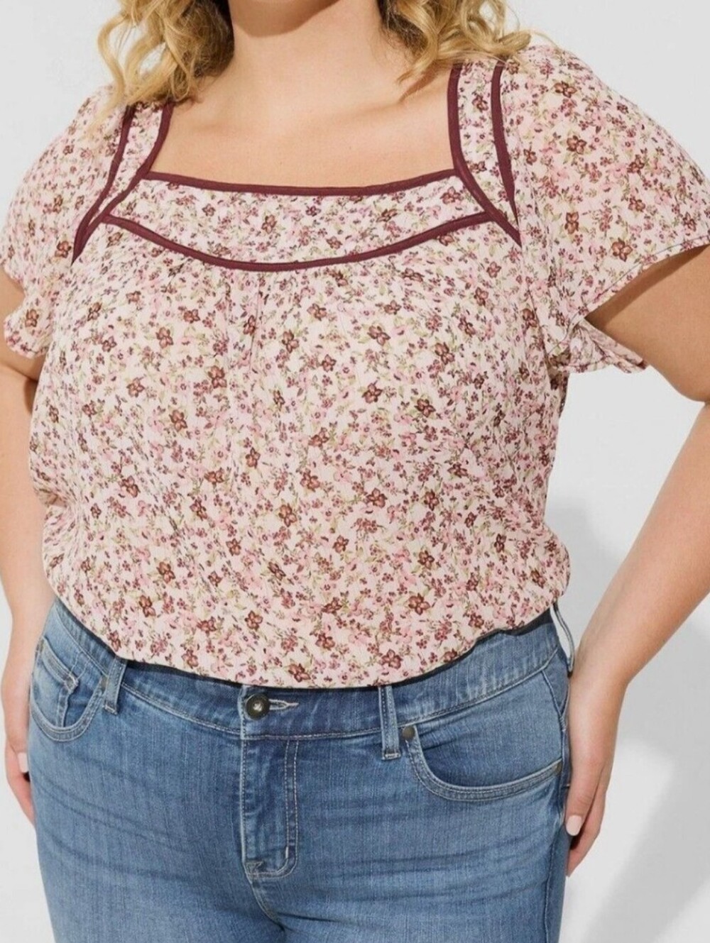 Torrid Floral Square Neck Cap Sleeve Blouse - Size 3